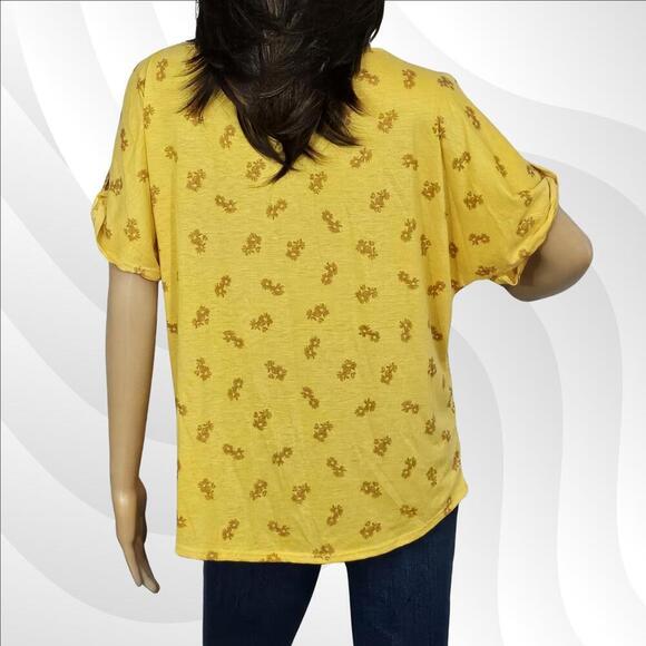 2/$30 Colette Yellow Floral Slit Twist Sleeve Blouse Size L | Bright & Feminine - Picture 2 of 6
